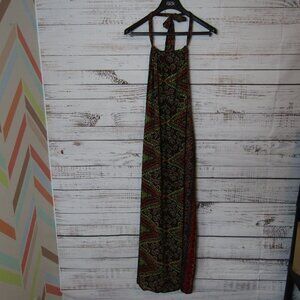 Elan Dress Womens Small Black Multicolor Halter Maxi Boho Print Summer S 5007